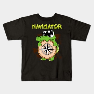 Cute & Funny Navigator Pun Alligator Compass Kids T-Shirt